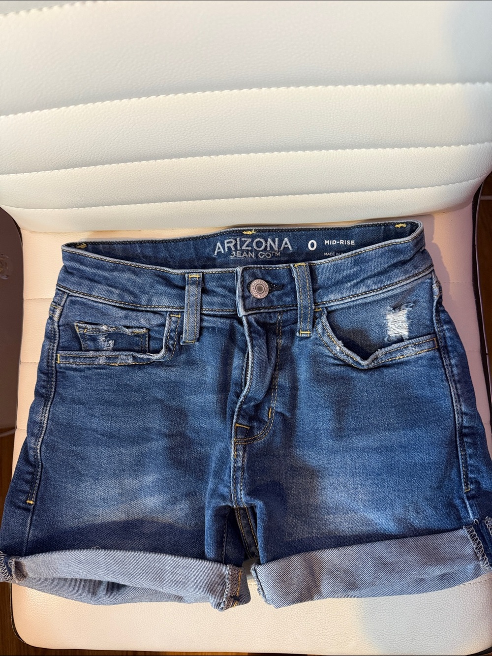 Arizona Jean Company Dark Blue Mid-Rise Rolled Hem Denim Shorts